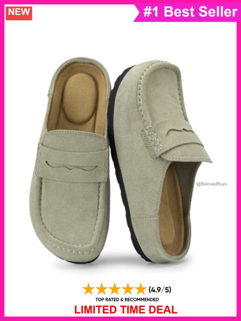 Suede Clogs Slip On Mules Wide Moc Toe Arch Support Comfort Shoes